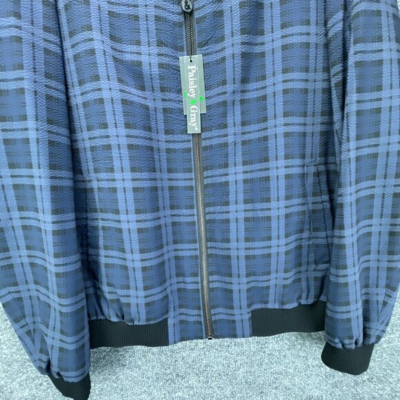 Paisley & Gray Bomber Jacket Mens Medium Blue Plaid Full Zip Slim Fit Seersucker - Picture 3 of 16